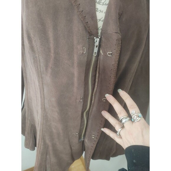 Newport News Suede Leather Jacket Zip Front Western CowGirl Women's 18 Brown 90s - Picture 6 of 16